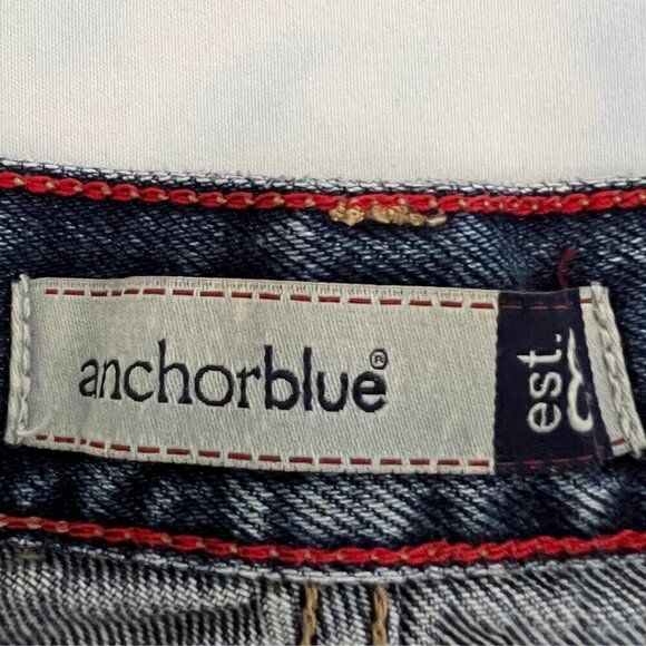 Anchor Blue Distressed Raw Hem Painted Y2K Denim Jorts - Picture 7 of 8